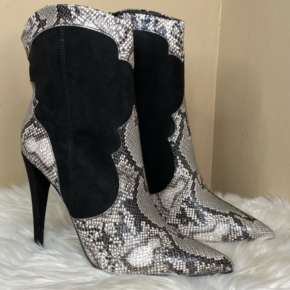 Capri Snake Print Suede Heel Bootie - Picture 3 of 7
